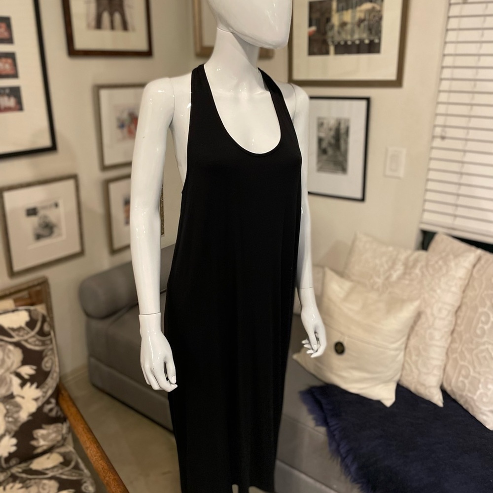 Splendid Black Racer Back Tea Length Dress